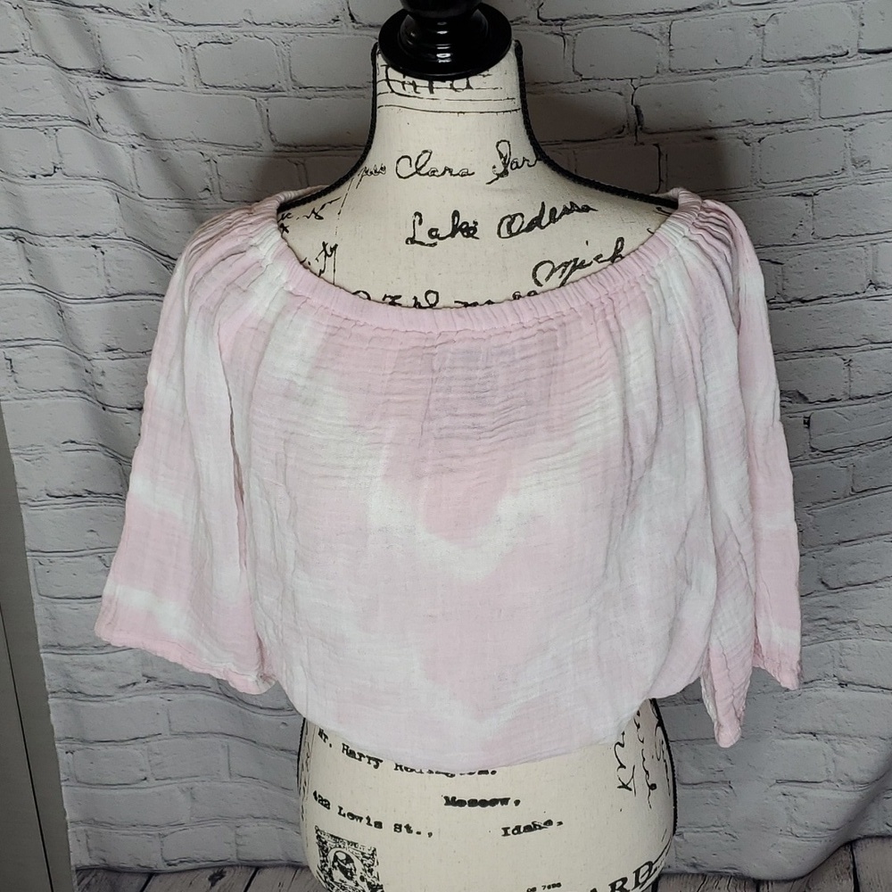 Michael Stars Double Gauze Off the Shoulder Pink/White Blouse Size XS